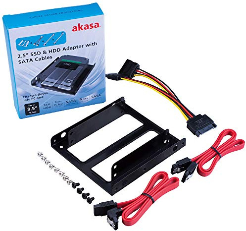 Akasa Adaptador SSD y HDD de 2,5 Pulgadas con Cables SATA | 4 en 1 | Cable de Datos SATA Y-Splitter | 180° a 180° y 90° a 180° SATA 3.0 | Soporte de Montaje de 3,5 a 2,5 | AK-HDA-11