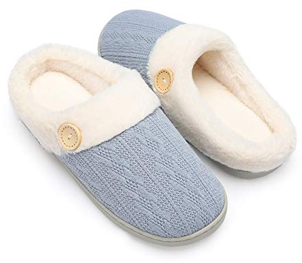 Chantomoo Pantoufles confortables en mousse à mémoire de forme pour femme - Doublure en fausse fourrure - Chaussons chauds à enfiler - Semelle en caoutchouc antidérapante,bleu,40/41 EU