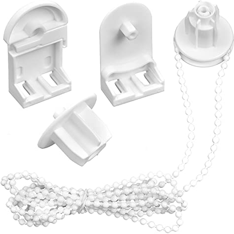 Plastic 25mm Curtain Blind Fitting Accessories Kit - Replacement Repair Brackets with Beaded Chain, White