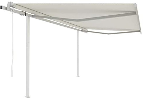 vidaXL Gelenkarmmarkise Automatisch mit Pfosten Markise Sonnenmarkise Balkonmarkise Sonnenschutz Sichtschutz Terrasse Garten 4x3m Cremeweiß
