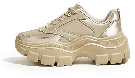 LUCKY STEP Women 90S Chunky Platform Rhinestone Sneakers-Casual Lace-Up Walking Dad Sneakers (Rose Gold, 9US-40EU-7UK)