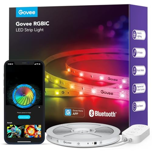 Govee LED Strip 10m, RGBIC LED Streifen mit Segmentcontrol, Musik Sync, 64 Szenenmodus, Steuerbar via App-Steuerung,Farbwechsel, Geeignet für Zuhause Schlafzimmer | 64 Szenenmodus, Steuerbar via App-Steuerung,Farbwechsel, Geeignet für Zuhause Schlafzimmer