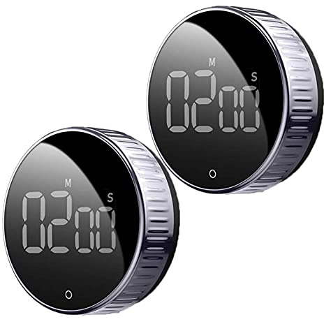 2Pcs Digital Kitchen Timer Magnetic Countdown Timer with Large Visual Display Rotating Alarm Clock Stopwatch Egg Timer for Cooking Food Tea
