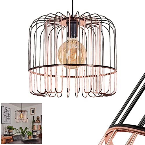Hängeleuchte Ribellasca, 1-flammige Hängelampe aus Metall in Schwarz/Kupferfarben, Leuchte mit Schirm in Gitter-Optik, Ø 37 cm, Höhe max. 111 cm, 1 x E27-Fassung, ohne Leuchtmittel