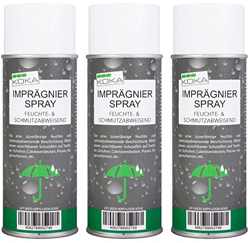 KOKA Impregnante en aerosol incoloro para capota convertible textiles zapatos tienda de campaña (3 x 400 ml)