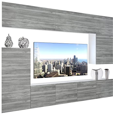 BELINI Meuble Mural NEX 8 avec LED, chêne Glamour | Ensemble de Salon Complet, Ensemble Meuble TV avec Illumination LED, Dimensions: 250 x 180 x 36 cm