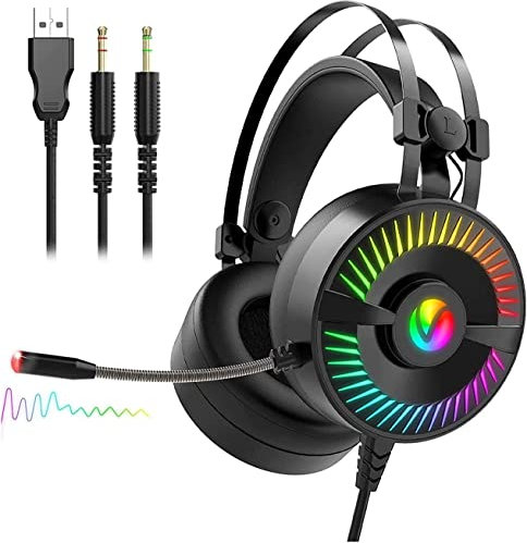 Corsehild Casque de Jeu Casque PS4 avec Son Surround 7.1, Casque avec Micro antibruit et lumière RVB Compatible avec PS4, PS5, PC Portable