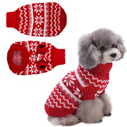 Jul hundtröja, tröja hund jul, husdjur katt vinter stickade kläder varma kläder, varm husdjurströja för kattungar och små hundar (S-röd)