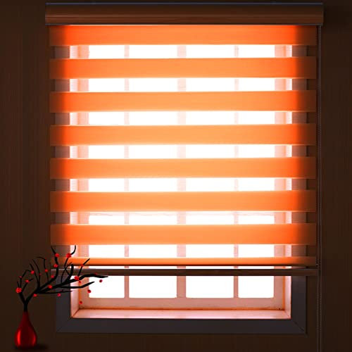 Verdunklungsrollo Fensterrollo 55x150cm Doppelrollo verdunkelnd Wandmontage Hitzeschutz Jalousien Doppelrollo Fensterrollo für Fenster/Türen Zebrarollo, Orange