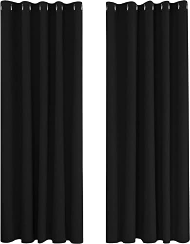 Deconovo Blackout Curtains Bedroom Super Soft Thermal Insulated Curtains Blackout Eyelet Blackout Curtains for Living Room 66 x 84 Inch Black 2 Panels