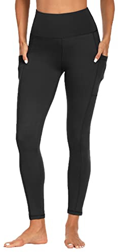FOTOCITI Gym Leggings for Women with Pockets Black High Waisted Leggings Soft Elastic Opaque Tummy Control Slim Trousers Sports Workout Running Yoga Pants