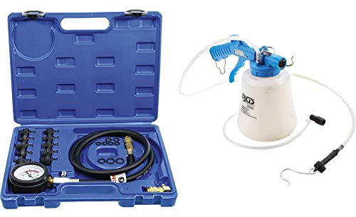 BGS 8007 | Öldrucktester | Öldruckprüfer | Öl-Messgerät & 8066 | Druckluft-Bremsenentlüfter | Bremsenentlüftungsgerät | Entlüftungsgerät | Bremsflüssigkeit | 5L