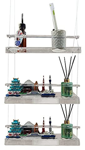 RXMORI 3 Tier Window Plant Shelves, Clear Hanging Wall Shelves with Rope, Acrylic Plant Shelves for Window, Plastic Plant Display for Living Room Bedroom Decor