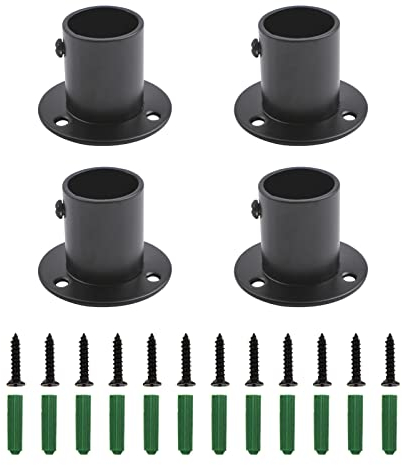 INCREWAY Schrankstangenhalter, 4 Stück Edelstahl-Gardinenstangen-Endstützen, robuste Flanschhalterung mit Schrauben für Kleiderstangen, schwarz, 32,5 mm
