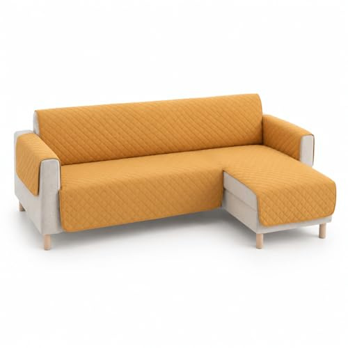 Lanovenanube Funda Chaise Longue Acolchado Mallorca - Práctica - Reversible 220 cm - Color Mostaza