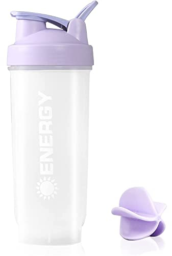 Menmamenma Protein Shaker Bottles Sports Protein Mixes Cup 700ml/24oz Water Bottle with Whisk Mixing Ball Leak-proof Lid Workouts Protein Shaker for Fitness Gym Milkshake (Purple)