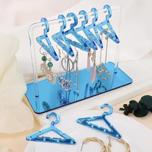 XINZHIDA Ohrring-Aufhänger mit 8 Mini-Kleiderbügeln, Acryl-Ohrring-Halter, Display-Ständer, Ohrstecker, hängende Ohrringe, Organizer für Damen und Mädchen, blau