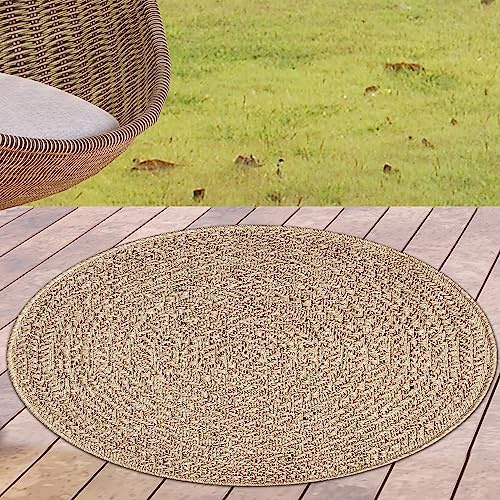 CARPETIA Inomhus- och utomhusmatta rund väderbeständig sisalutseende trädgård takterrass balkong matsal vardagsrum 120 cm diameter