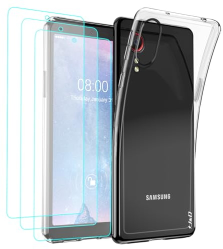 J&D Kompatibel für Galaxy Xcover 5 Hülle, Kristallklar Anti-Gelb Schutzhülle mit (3 Pack) Displayschutzfolie, Anti-Schock TPU Bumper Case for Samsung Galaxy Xcover 5, Transparent