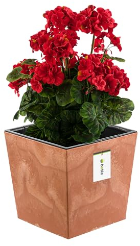 Blumentopf Blumenkübel 10 L mit Einsatz 7,5 L Beton-Optik H 23,5 cm Blumentopf aus Kunststoff Pflanzkübel übertopf Quadrat Beton-struktur Terrakotta Farbe Fürinnen/Aussen Bereiche Garten Patio Wohnzim