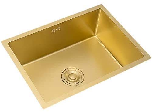PetterShop Single Bowl Sink, Gold Kitchen Bar Sink, 304 Stainless Steel RV Sink,With Drain, Top Mount Or Undermount (Color : A, Size : 60x40x21cm)