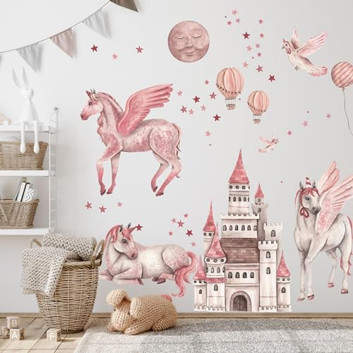 WANDKIND Einhorn Prinzesinnenwelt Wandtattoo Kinderzimmer V429 | handgezeichnet | AUFKLEBER Kindergarten | Babyzimmer Wandsticker Wanddeko Dekoration (120 x 120 cm)