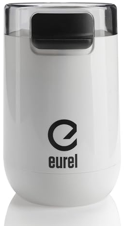 EUREL KMA Elektrische Kaffeemühle Weiß – Coffee Grinder mit Edelstahl Mahlbehälter & Messer, Variable Mahlgrade, Kompaktes Design – 45g Kapazität