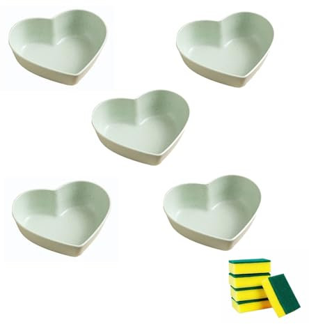 HSNAXingLife 5 Stück Herzförmiger Teller,Dessertteller,Saucenteller,Dip Teller,Nudelteller,Wiederverwendbare Teller,Multifunktion,Plastik,Geeignet Für Küchen Und Esszimmer (Grün, 7cm)