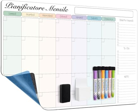 MCCORL 60×40cm Lavagna Bianca Pianificazione la Mensile Famiglia da muro, Adesiva Lavagna Cancellabile Calendario Settimanale, Memo da Parete, Agenda Famiglia, Pianificare I Pasti - in Italiano