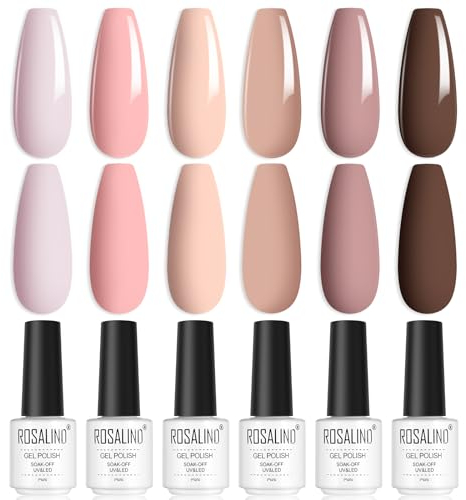 ROSALIND Esmaltes Semipermanentes de Uñas en Gel UV LED, Esmaltes Semipermanentes Para Uñas 6 Colors Rosa Desnudo Marrón Pintauñas Semipermanentes Para Principiantes