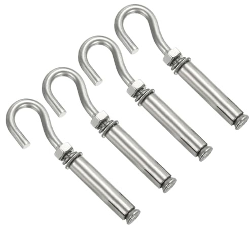 PATIKIL Erweiterungshaken M6 4er Pack 340 Edelstahl Betonwandhaken Schraubhaken mit offener Schale für Beton, Ziegel, Deckenmontage, Silber