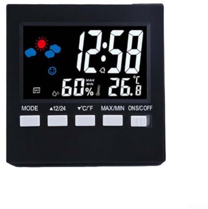 Zoegneer Elektronischer Wecker mit Sprachaktivierung, Hintergrundbeleuchtung, Thermometer und Hygrometer, Schwarz