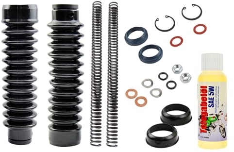 Telegabel Reparaturset 2x Faltenbalg 2x Druckfeder verstärkt 3,4mm, Öl, Abdeckkappe für Simson S50 S51 S70 S53 S83, 21-teilig