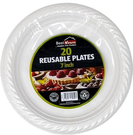 BH | 200 Pcs White Dinner Plates | 7 Inch | Reusable & Washable Heavy Duty Dinnerware | Microwave Safe for Birthday Parties, Catering, Camping & Everyday Use - By Best House