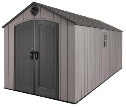 Lifetime 60352 8 x 17.5 ft (2.4 x 5.3 m) Rough Cut Heavy-Duty Outdoor Storage Shed - 21.5 m³ Huge Capacity Garden Workshop - Steel-Reinforced Weatherproof HDPE, Grey