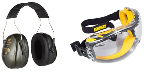 3M Peltor Optime II Comfort Earmuffs H520AC1, Ear Defenders Adults & DEWALT GOGGLE Concealer Clear Goggle DPG82-11D