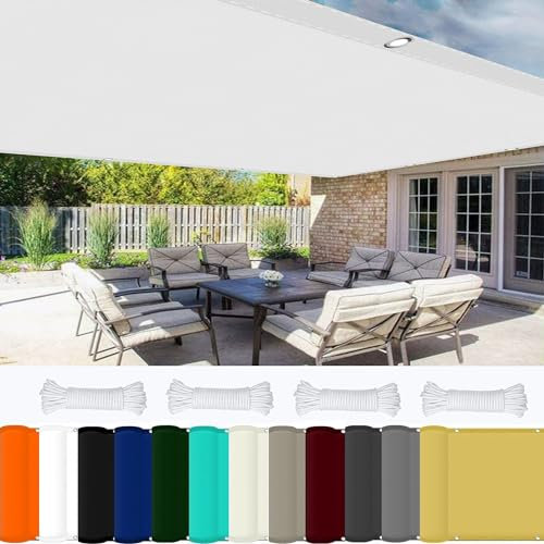 Markisenstoff 2 x 5 m 98% UV Schutz Sonnensegel Befestigen Ohne Bohren mit Ösen Und Kordel,PES Polyester für Garten Balkon Terrasse Camping, Weiß