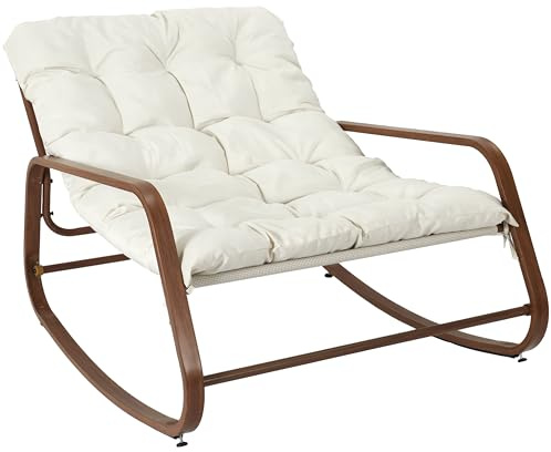 HOME DECO FACTORY Eckregal Wand Glas 2 Ebenen Badregal | Schaukelstuhl „Miami“ aus Holz, weiße Holzoptik, Gartenmöbel, für Terrasse oder Garten, 92 x 69 x 130 cm, beige