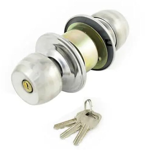 Cerradura tubular for puerta de dormitorio de casa, tono plateado, 50 mm de grosor, con juego de 3 llaves, 1 unidad