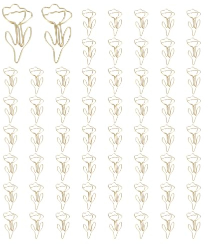 PATIKIL Cute Paper Clip, 60Pcs Flower Shape Paper Clip Metal Funny Bookmarks Planner Clips Clamp for Home Office Supplies Desk File Organization Wedding Decoration, Gold