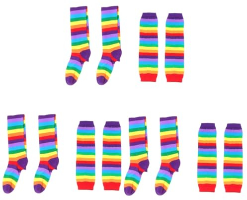 Holibanna 6stücke Teiliges Set Regenbogen-handschuhe Und Lange Socken Für Bunte Warme Strümpfe Für Kostüme Und Partys Rutschfest Elastisch Angenehm Zu Tragen