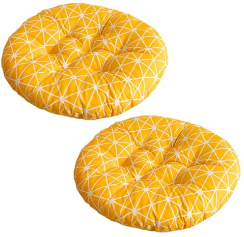 2 cuscini rotondi per sedia, 40 cm, in cotone, per pavimento, tatami, spessi, imbottiti, per casa, giardino, sala da pranzo, patio, balcone, ufficio, meditazione all'aperto (giallo, rotondo)