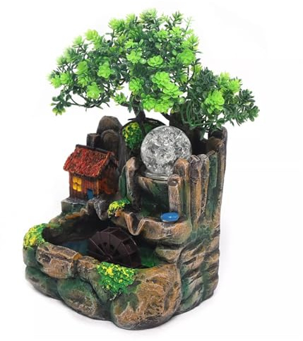 Zimmerbrunnen mit farbigem LED-Licht: Dekoration für Wohnzimmer, Schlafzimmer, Büro - Meditation und Entspannung - Tischbrunnen
