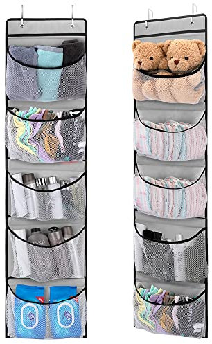 Jesustree Organizador Colgante de Puerta, Estantes de Armario Almacenamiento Colgantes con Ganchos, Bolsa de Baldas de Baño Plegable, para Juguetes, Ropa, Pañales, Toallas (Gris, 2Pcs)