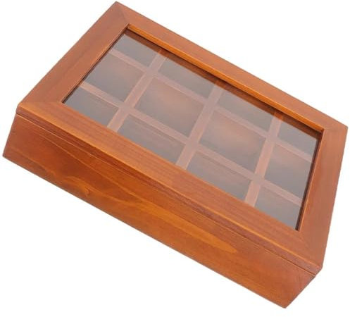 PDURMBUAB Boite Cadenas Jewelry Box Bijoux Papeterie Sachets Thé Collier Rangement Organisateur Bois Massif Rétro Vieilli Verre Transparent Boîte À 12 Compartiments Boite Rangement Bijoux
