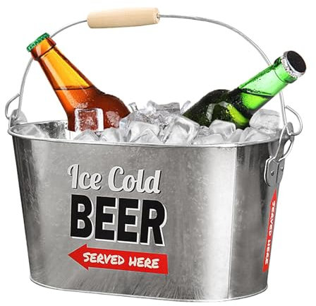 Secchiello per il ghiaccio, secchiello per ghiaccio, vasca da bagno in ferro con stampa retrò, vasca da bagno isolata in ferro, secchiello per ghiaccio con manico, ideale per cocktail, feste,