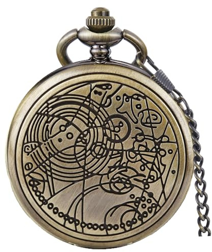 Tiong Montre de poche vintage à quartz bronze/argenté/doré/noir pour homme avec chiffres arabes et cadran blanc avec chaîne, 62-bronze, Rétro