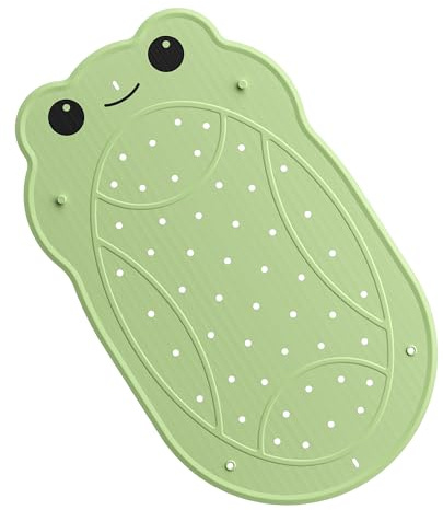 Baby Bath Mat for Tub Non Slip Bathtub Mat Rubber Cartoon Frog Shower Mats for Toddlers and Kids 30x18 Cute Bath Mats with Suction Cups and Drain Holes, Green