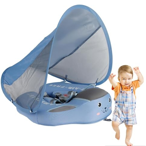 Baby Schwimmring Mit Sonnendach | Schwimmreifen Für Kleinkinder - Kippsicherer Schwimmhilfe Mit Sonnenschutz Für 3-24 Monate Für Strandurlaub, Reisen & Baden Im Freien
