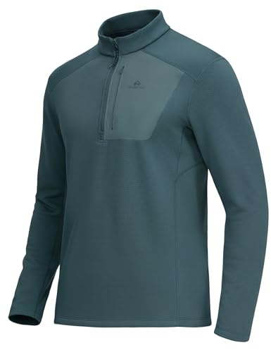 Pioneer Camp Fleece Midlayer Herren Hiker Laufjacke Half-Zip Fleece für Herren, Leichter und Elastischer, Sportshirt mit Halbem Reißverschluss für Outdoor, Fitness(Green Blue;L)